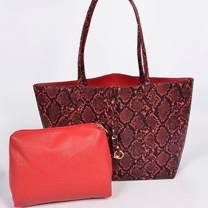 Snake Skin Handbag & Pouch (Red)